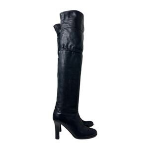 Jimmy Choo Black Leather Over-The-Knee Boots, Size 37